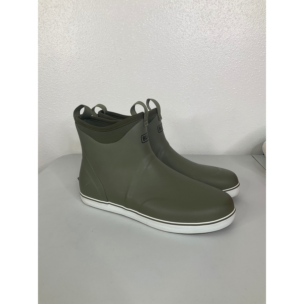 Buoy Mens Waterproof Rubber Deck Boots Olive Green Neoprene Collar Size 12